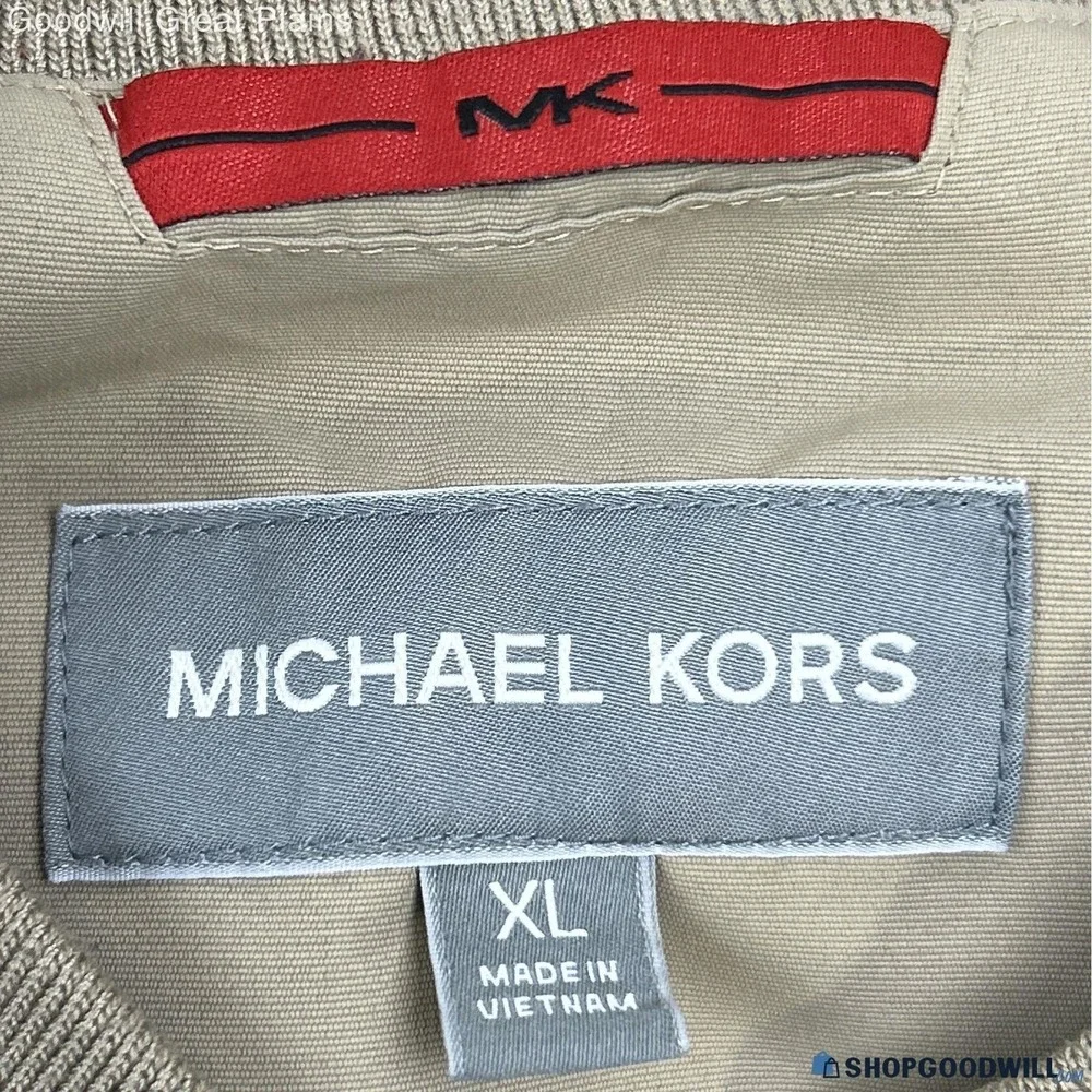 Michael Kors Mens Bomber Jacket‎ Tan Khaki Orange Lining Full Zip Size XL